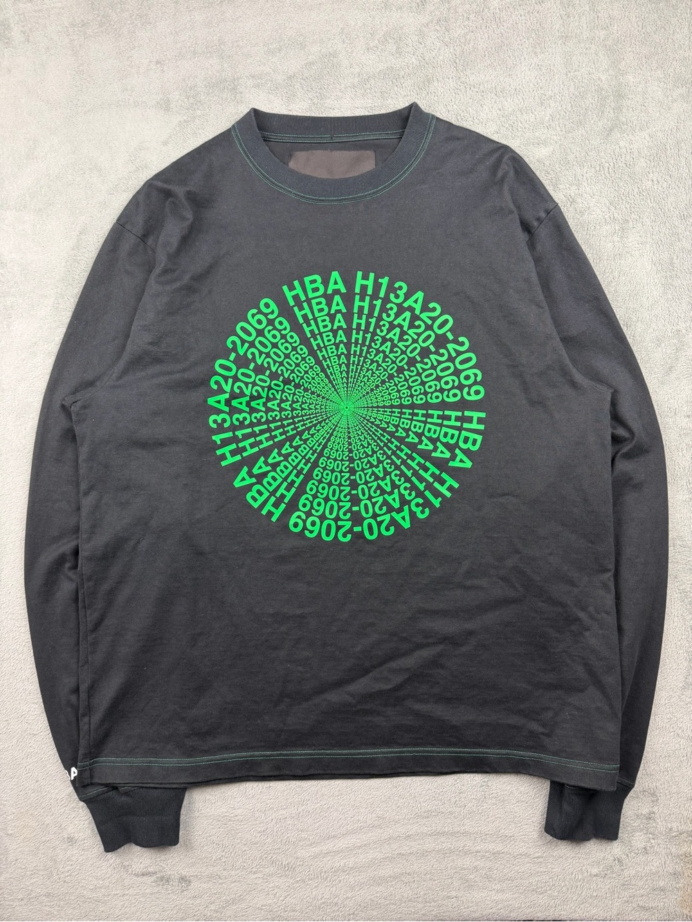 Hood by Air Black Long-Sleeve Tee with Neon Green Spiral Logo